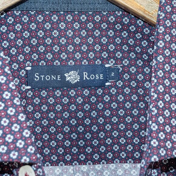 STONE ROSE Men's Button up Shirt in Blue Red mini floral print size 2 - Picture 3 of 5